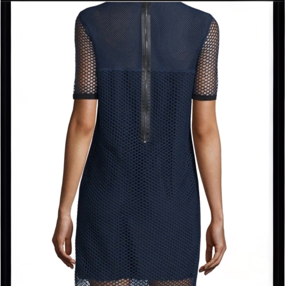 Rag and Bone MSRP $495 Luna Navy Blue Mesh Fishnet Dress Women's Medium Silk - Picture 7 of 12